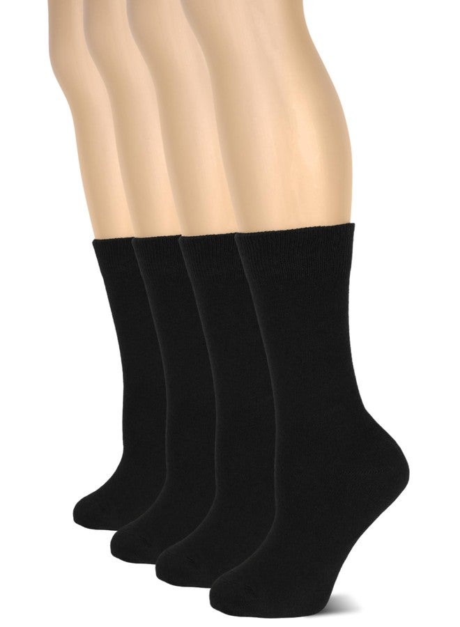 Hugh Ugoli Women's Cotton Crew Socks | Plain Color, Regular Fit, Soft Casual Socks for Trouser, 4 Pairs, Black, Shoe Size: 6-9 - Image 1